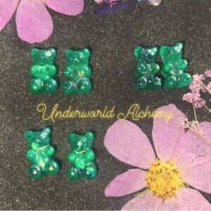 Handmade love bears gummy bear style emerald neon stainless steel stud earrings